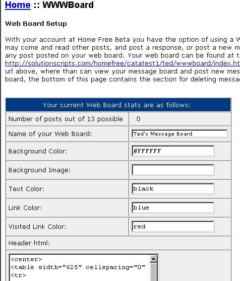 WWW Board Main Setup